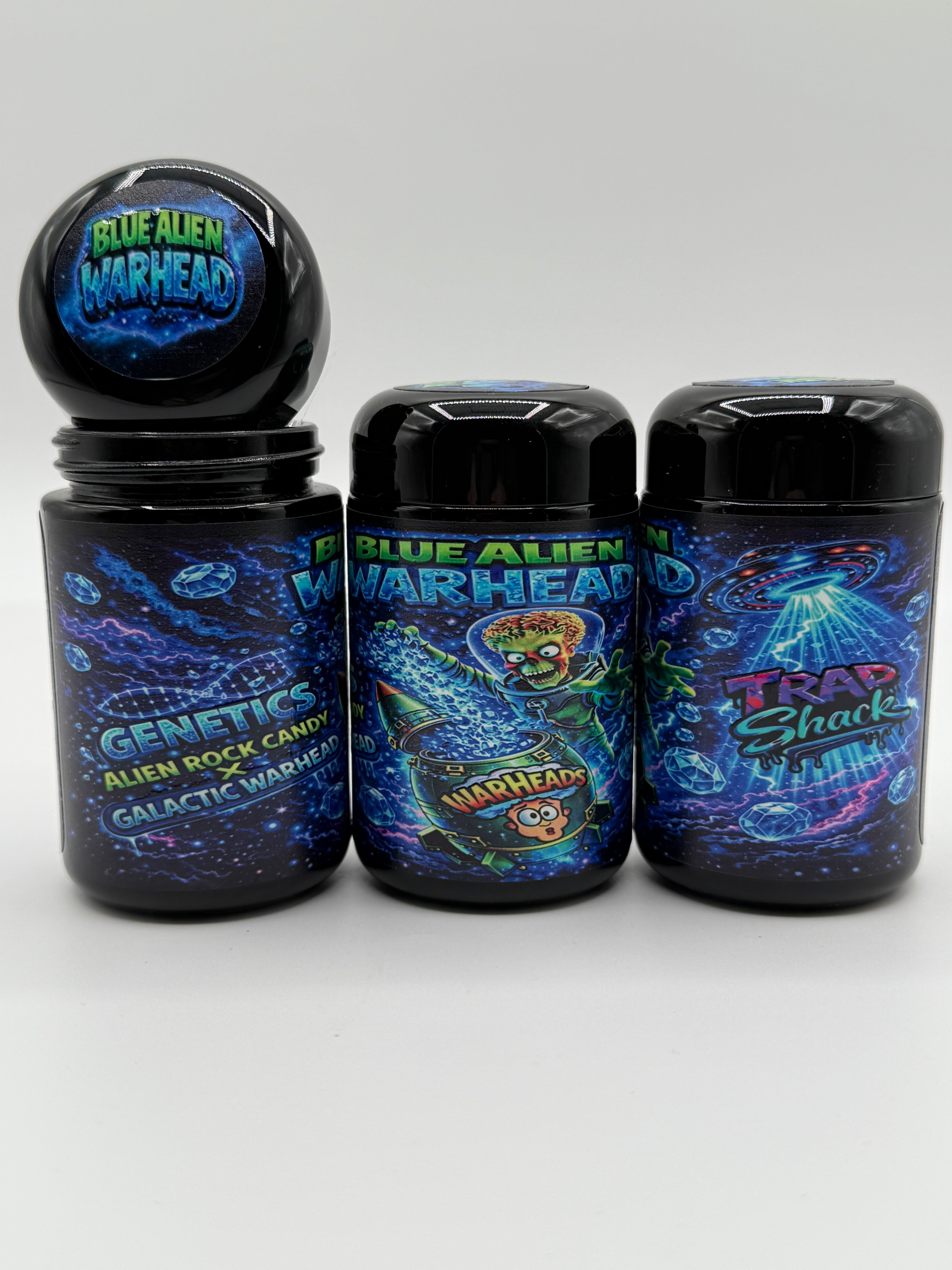 Trap Shack “ blue alien warhead  ” 7G  Glass Jar | Smell Proof | set of 16