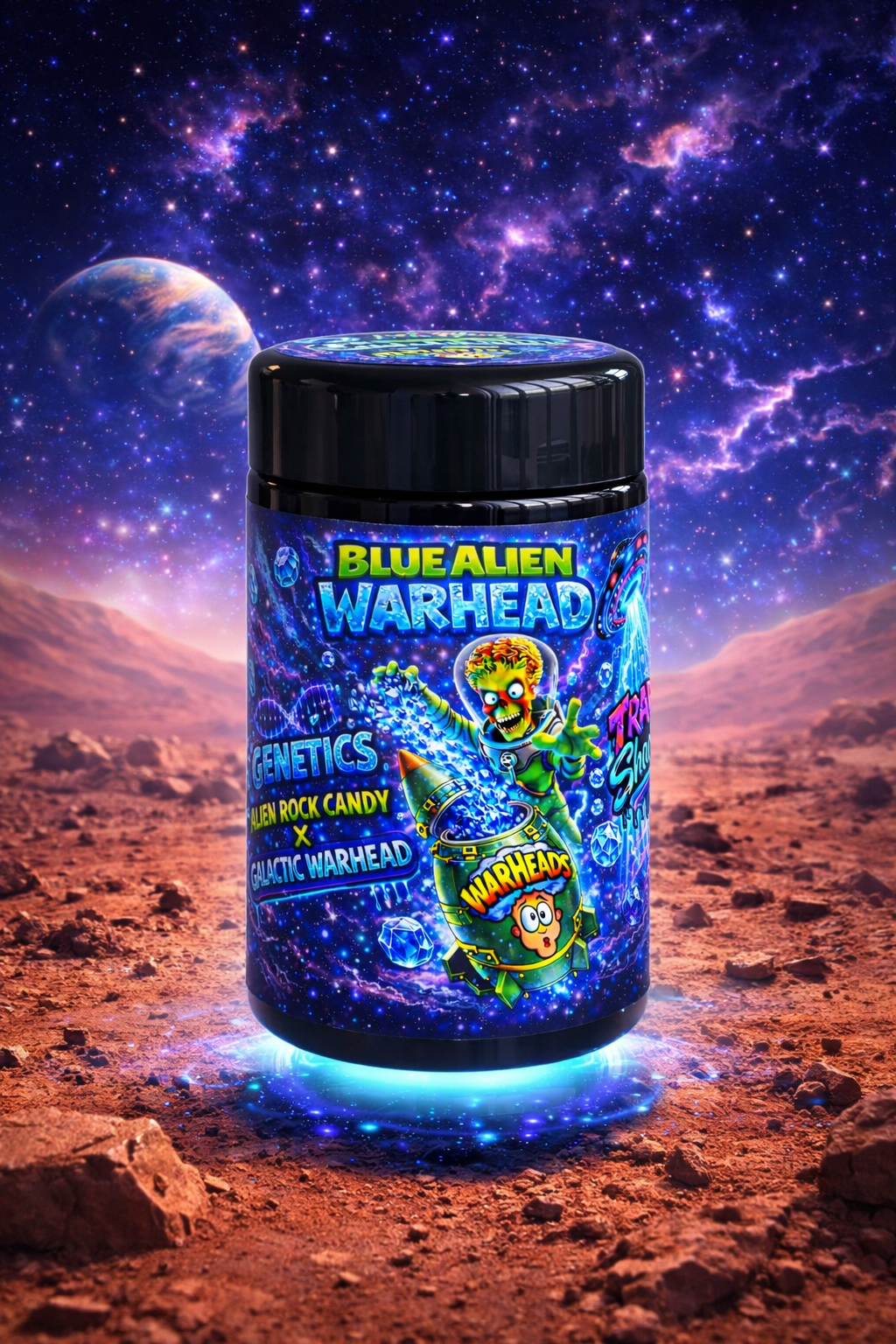 Trap Shack “ blue alien warhead  ” 7G  Glass Jar | Smell Proof | set of 16